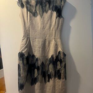 Lela Rose Beige and Black Midi Dress